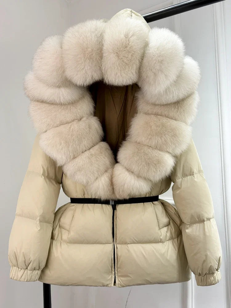 2025 Winter Puffer Jacket Women Real Fox Fur Hooded Thick Warm 90% White Duck Down Coat Female Parkas Waterproof