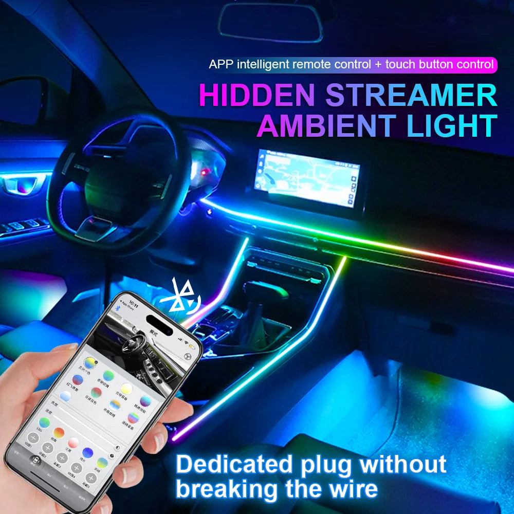 14/18/22 in 1 Car Atmosphere Light Symphony Rainbow RGB Neon 64 Colors App Bluetooth Interior Acrylic Ambient Lights Dual Zone