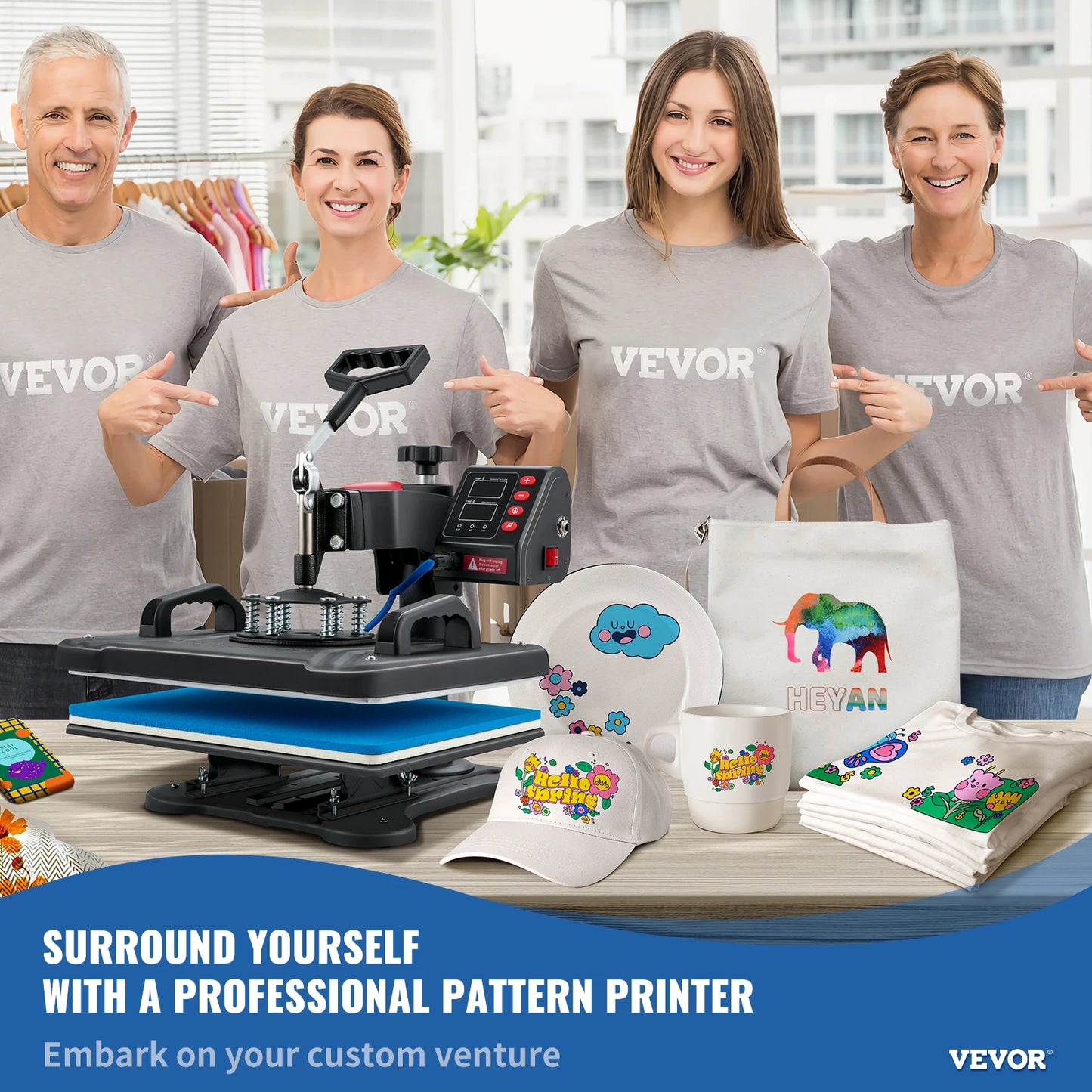 SucceBuy Heat Press 5in1 Heat Press Machine 12x15in Clamshell Sublimation Transfer Printer Digital Precise Temperature Control