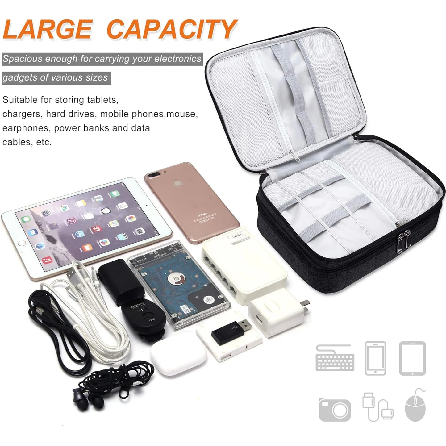 Cable Storage Bag Waterproof Digital Electronic Organizer Portable USB Charger Plug Storage Bag Travel USB Data Cable Organizer