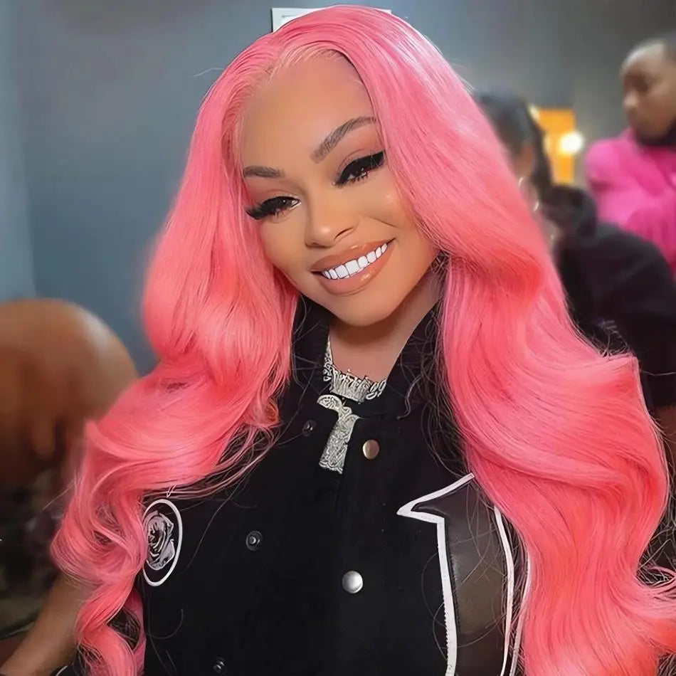 Light Pink Lace Front Wig Human Hair 13x6 Hd Transparent Lace Frontal Wig 13x4 Pink Colored Body Wave Human Hair Wigs For Women