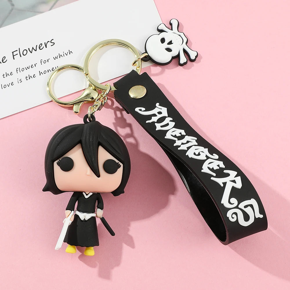 Anime Bleach Keychain Cosplay Kurosaki Ichigo Silicone Pendant Keyring Car Backpack Key Holder Accessories for Fans Quality Gift