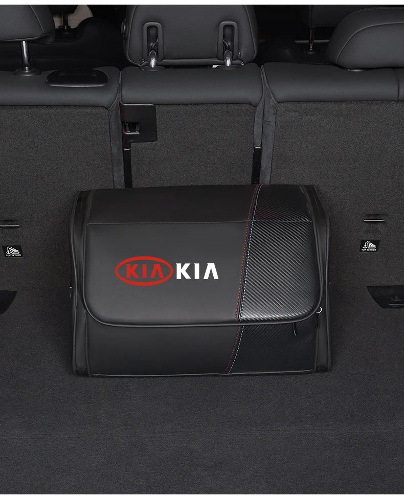 KIA Car High-capacity Leather Storage Bag Car Trunk Organizing Box For KIA EV6 Stinger RIO Sorento Picanto Ceed Borrego Syros K4