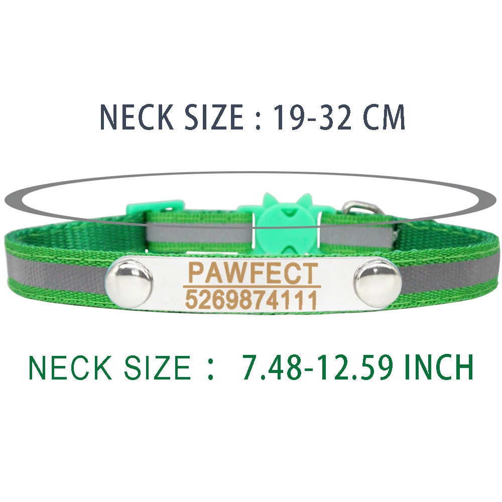 Reflective Cat Collar Custom Engraved ID Personalized with Bell Puppy Pet Breakaway Necklace Accessories Nameplate Collar