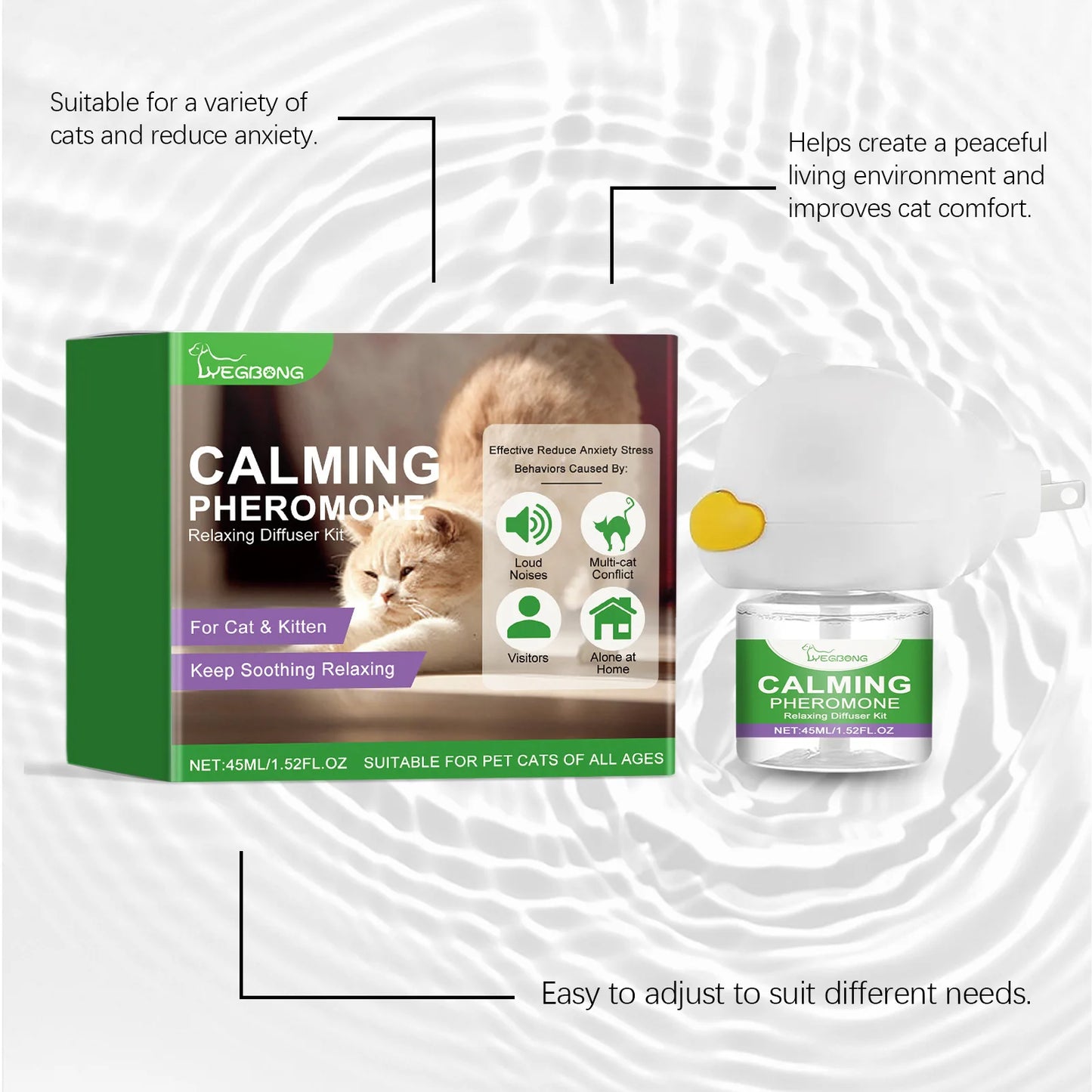 Cat Calming Diffuser: Plug-In Pheromone Relaxant for Cats - Reduces Anxiety & Prevents Howling, with Calming Liquid Included