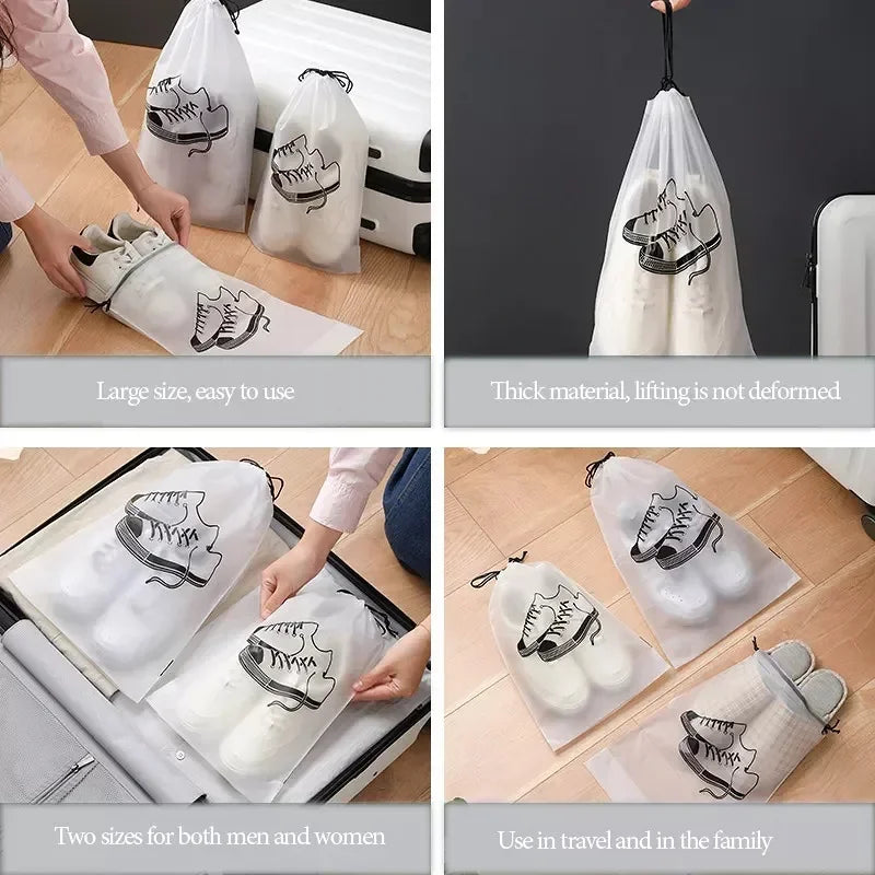 1/5pcs Shoes Storage Bags Travel Portable Clothes Underwear Organizer Transparent Frosted Drawstring Pouch Waterproof Dust-proof