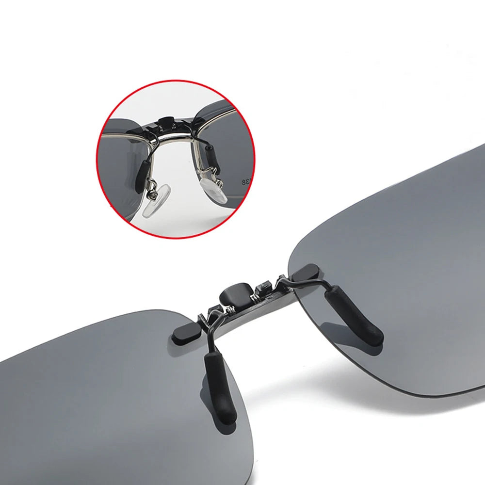 KLASSNUM Men Driving Clip On Sunglasses Polarized Clip on Sunglasses Clip Glasses for Myopia Day Vision Fishing UV400 Sun Glass