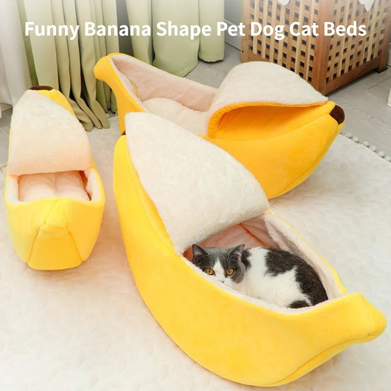 Cats Beds Deep Sleep Comfort In Winter Cat Bed Banana Shape For Cat's House Products Pets Creative Indoor Small Cat Dog Beds