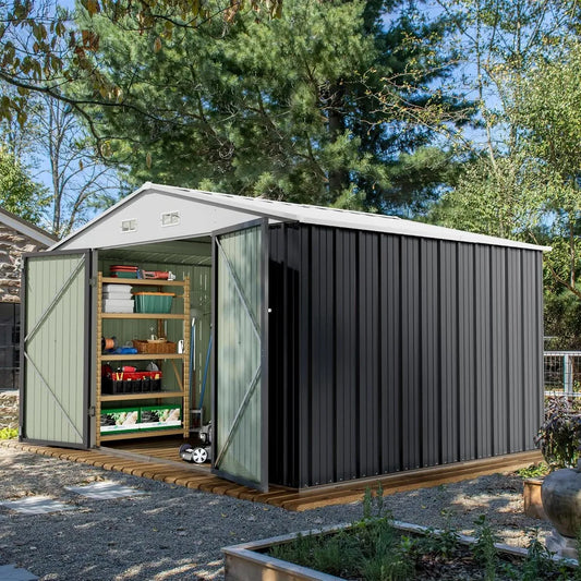 10 x 8 FT Outdoor Storage Shed, Metal Garden Sheds & Outdoor Storage Clearance, Large Tool Shed Outdoor with Single, Customized