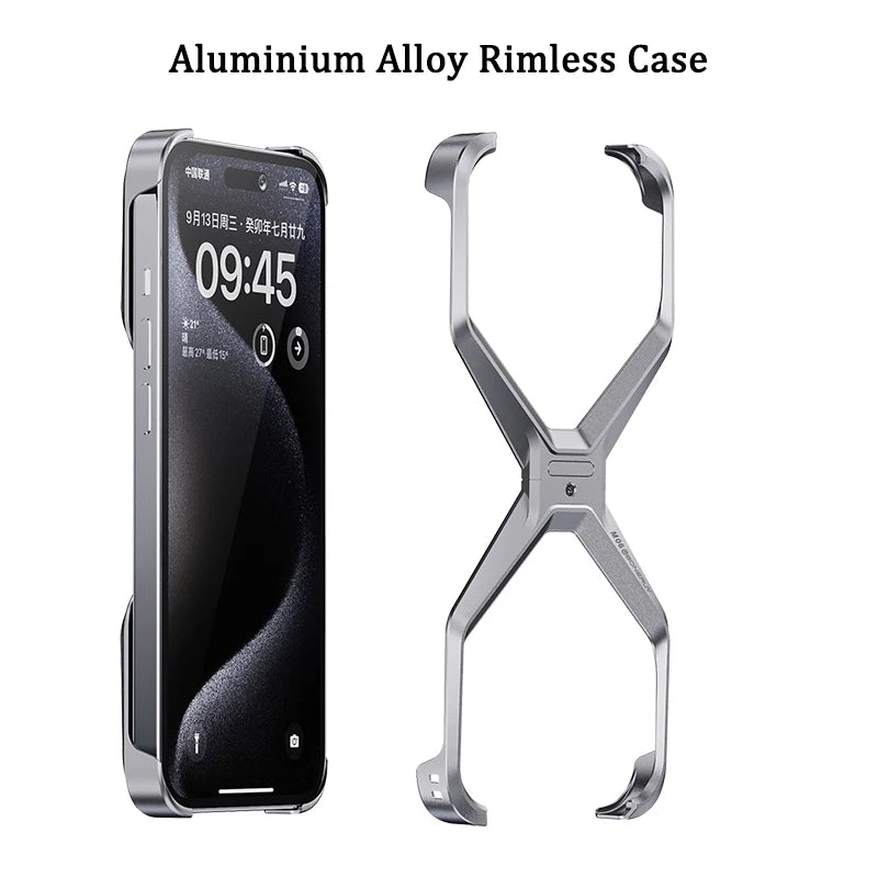 Aluminium Alloy X Shape Removable Frameless Phone Case For iPhone 14 15 Pro Max Metal Heat Dissipation shockproof Armor Cover ﻿