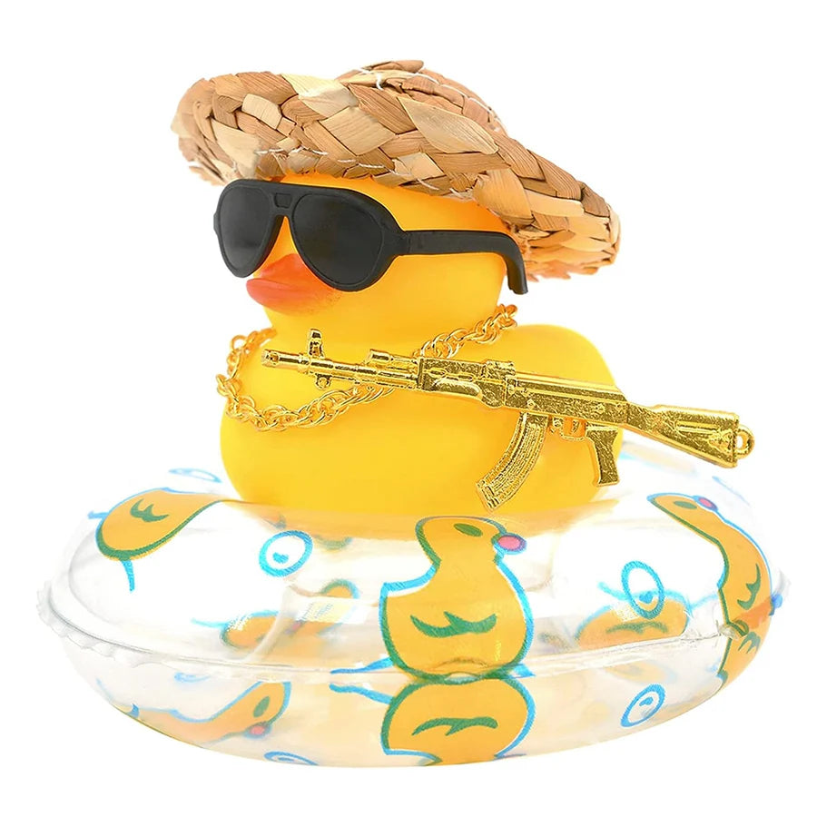 Duck Car Ornaments Yellow Duck Car Dashboard Decorations Set with Sunglasses, Swimming Ring Kids Bath Toys Home Duck Decoration