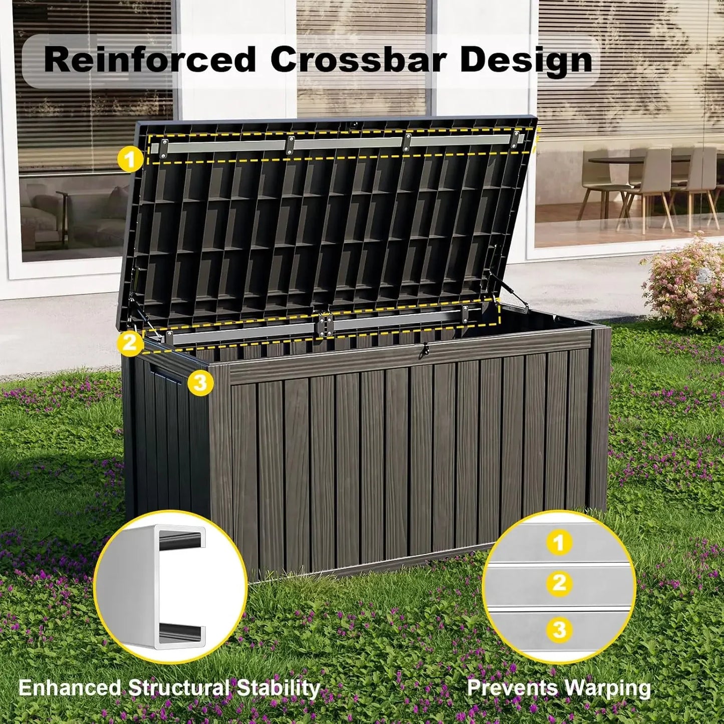 150 Gallon Waterproof Outdoor Storage Box, Lockable Deck Box for Patio Furniture, Garden Tools & Pool Accessories