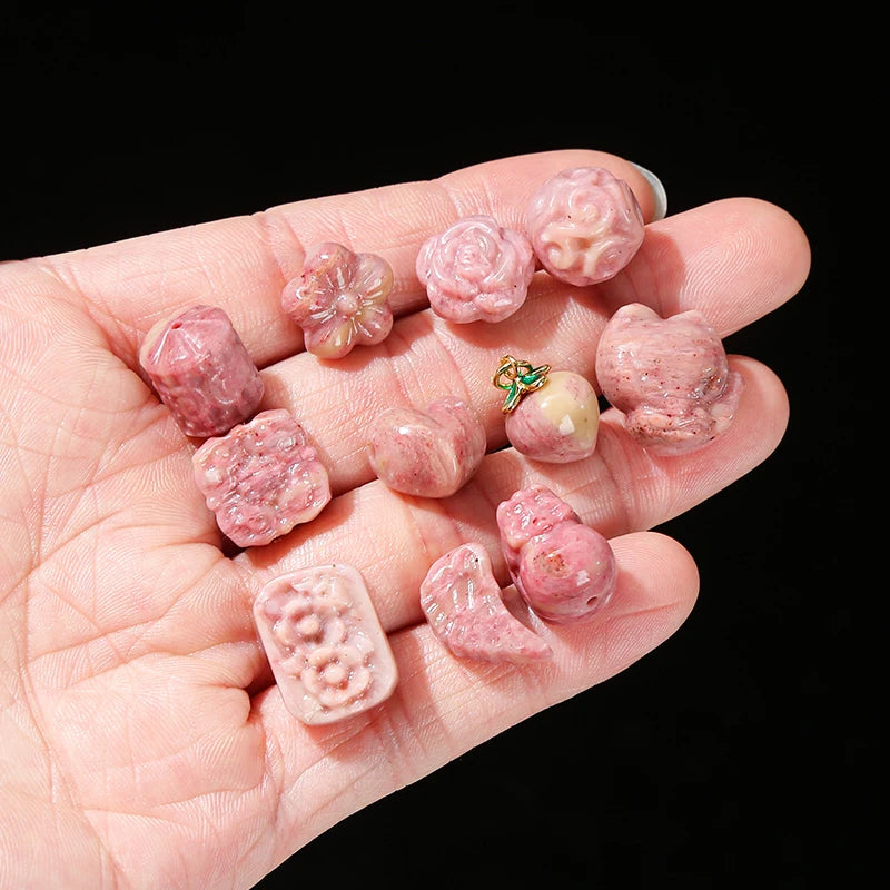 1 Pc Natural Rhodonite Stone Carved Piuxiu Flower Patterned Bead With Hole For Jewelry Making Diy Necklace Bracelet Accessory