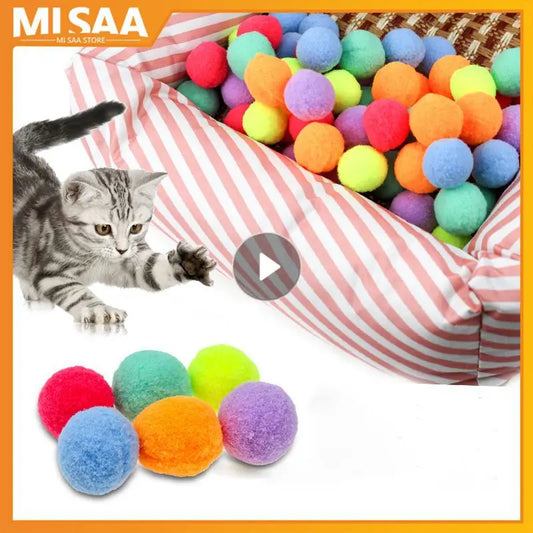 Cat Toy Stretch Plush Ball Interactive Launch Training Creative Colorful Kitten Mini Pom Poms Games Cat Chew Toy Pet Accessories