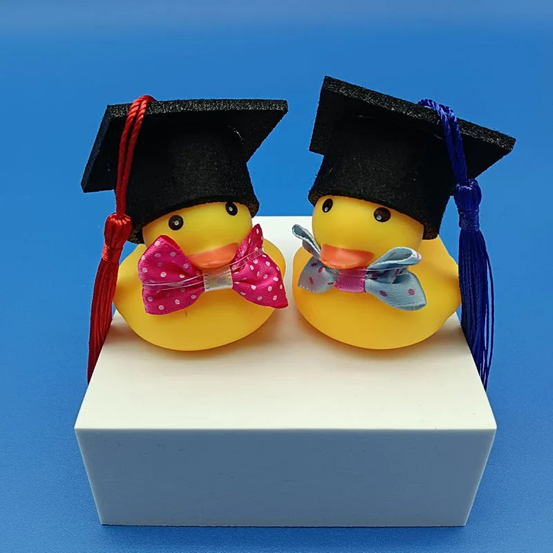 Car Dashboard Ornament Yellow Duck Cute Bachelor's Hat Duck with Red and Blue Tassel Hat Spike Decoration for Graduation Season
