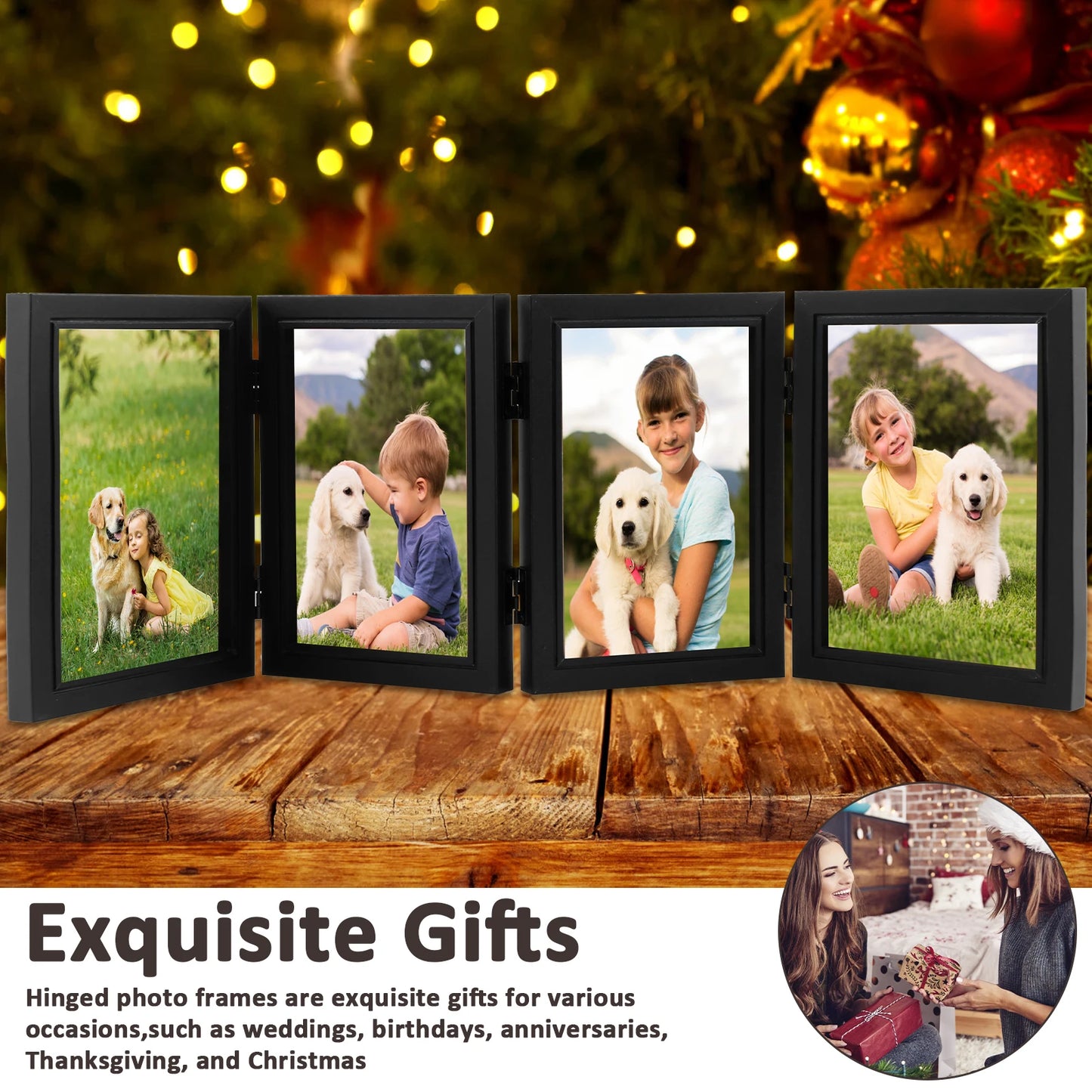 Wooden Photo Frame Foldable Hinged Picture Frame Table Ornament Souvenir for Bedside Bookshelf Office Picture Album Storage Box