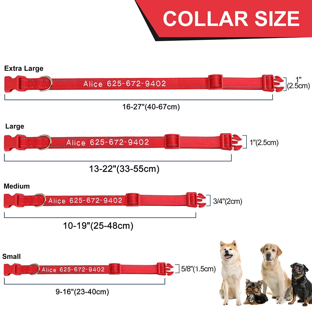 Embroidered Nylon Dog Collar Free Custom Dogs Collar Reflective Pet ID Name Phone No. For Small Medium Large Dogs Pug Adjustable