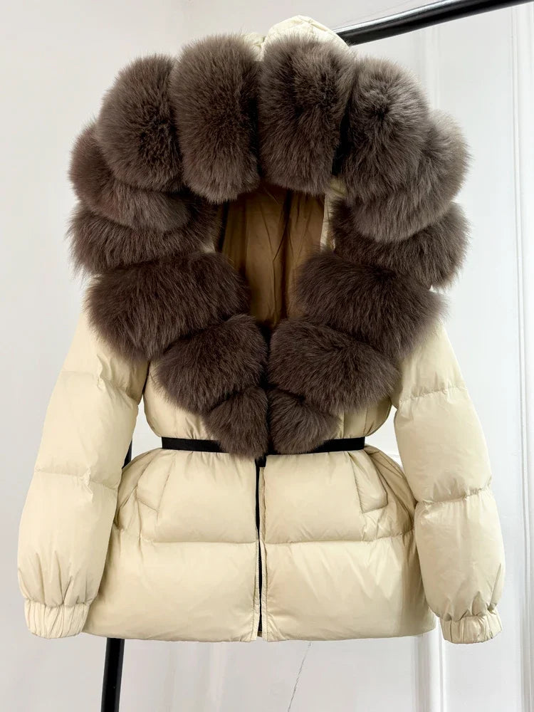 2025 Winter Puffer Jacket Women Real Fox Fur Hooded Thick Warm 90% White Duck Down Coat Female Parkas Waterproof