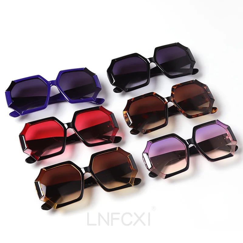 LNFCXI New Retro Oversized Sunglasses Women Men Fashion Eyewear Unisex Trendy Laciness Sun Glasses Shades UV400 Gafas De Sol