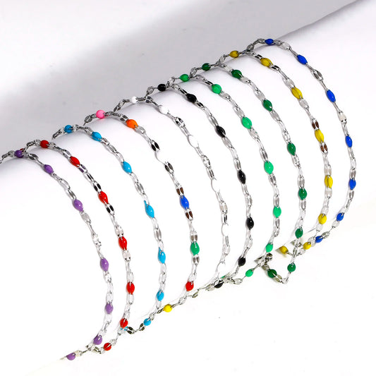 304 Stainless Steel Lips Chain Bracelets Silver Color Chain Multicolor Enamel Bracelet Fashion Jewelry 17.5cm long, 2mm, 1 Piece