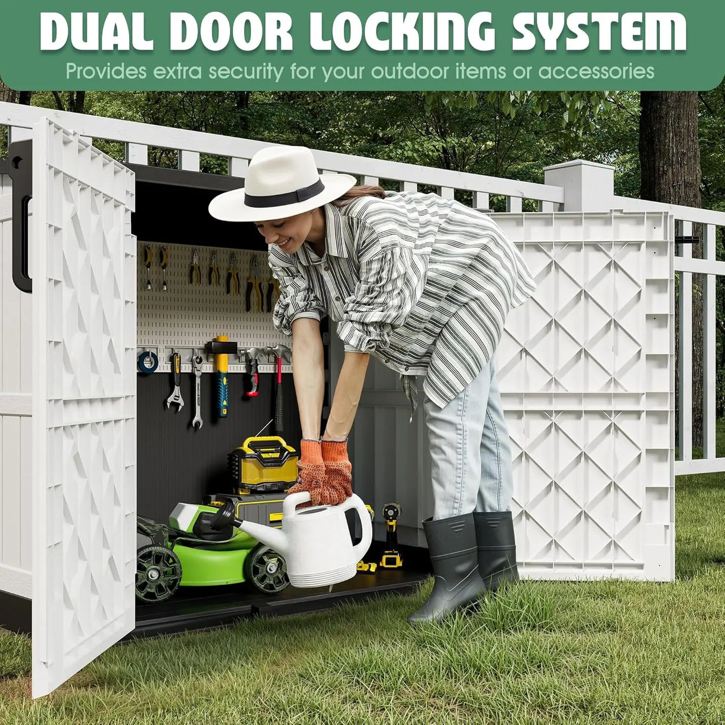 Outdoor Storage Cabinet 36 Cu Ft with Lockable Doors, Portable Horizontal Resin Storage Shed -Easy to Assemble,, Custom