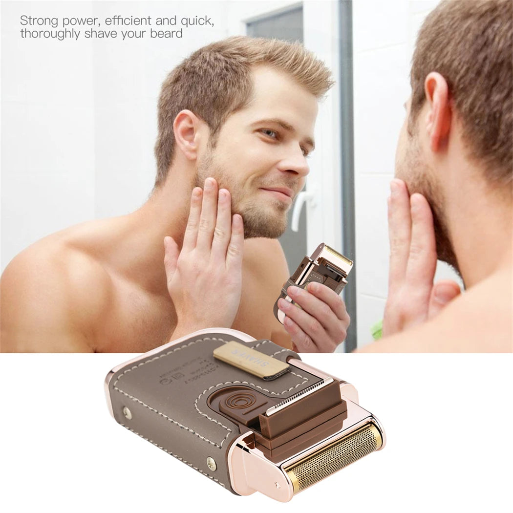 Professional Men's Shaver Cordless Beard Trimmer Rechargeable Razor Mini Leather Portable Electric Shaving Machine