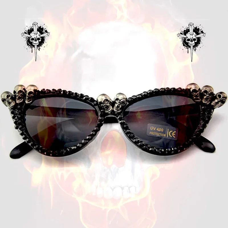 Gothic Skull Sunglasses Halloween Christmas Cat Eye Crystal Punk Sun Glasses luxury designer  vintage  gafas de sol mujer