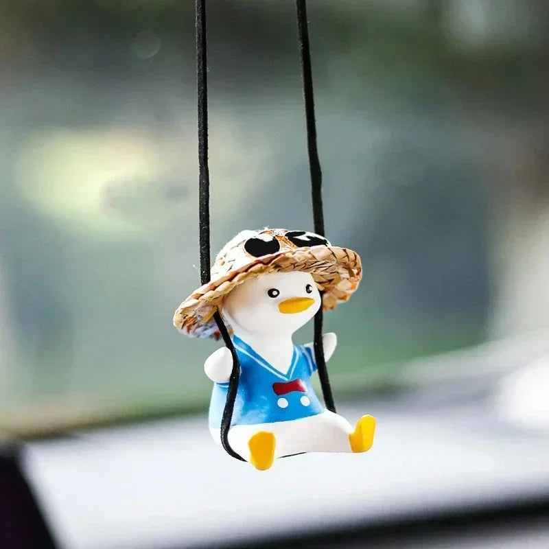 Cute Swing Sitting Duck Car Interior Pendant Auto Rearview Mirror Hanging Ornaments Decoration For Women Man Car Accessories