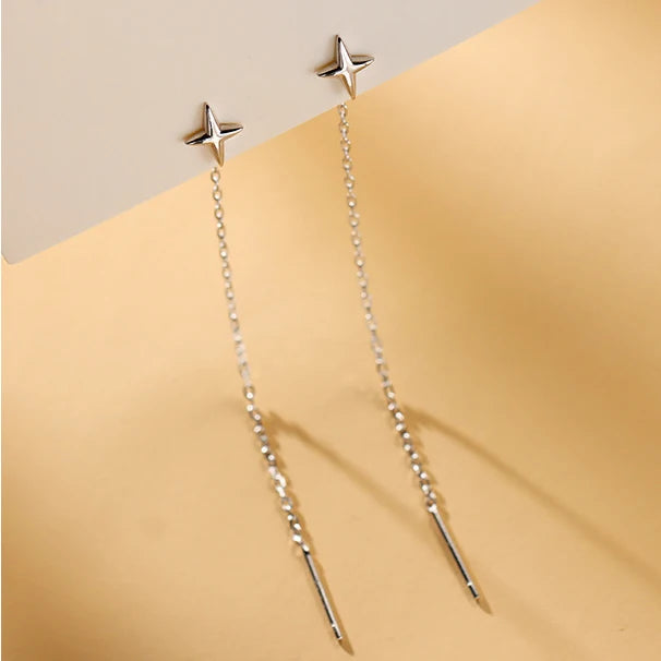 925 Sterling Silver Simple Long Starry Tassels Ear Line Drop Earrings for Women Fine Jewelry Minimalist Accessories