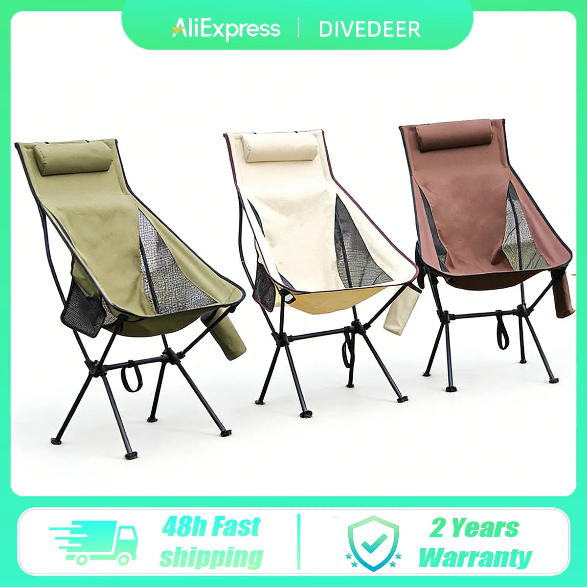 DIVEDEER Camping High-Back Moon Chair Ultra-Lightweight Aluminum Alloy Fishing Picnic BBQ Chair Portable Beach Camping Chair