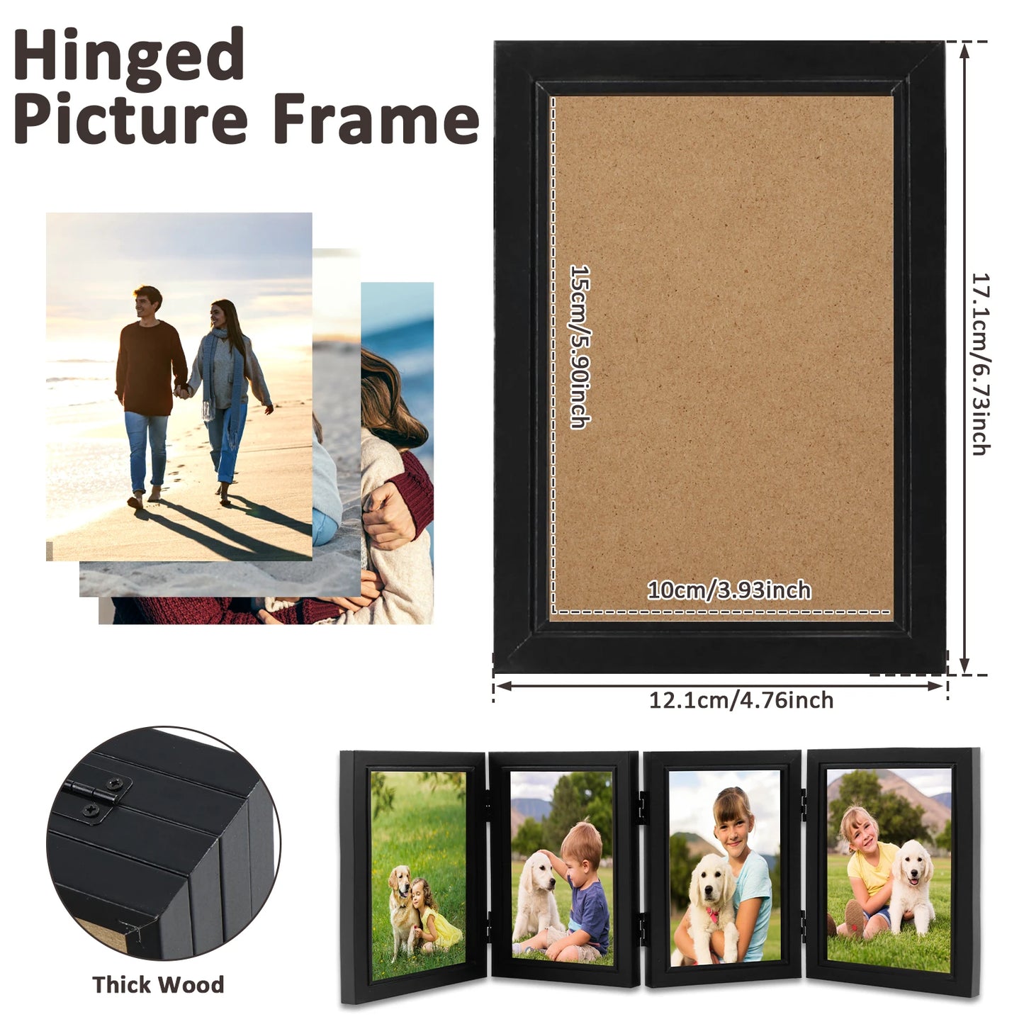 Wooden Photo Frame Foldable Hinged Picture Frame Table Ornament Souvenir for Bedside Bookshelf Office Picture Album Storage Box