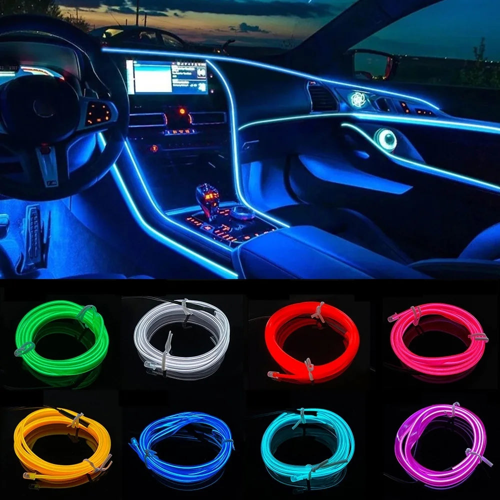 5M Car DIY LED Interior Lights Strip Atmosphere Decoration Lamp Neon Strip Universal Auto Flexible USB Ambient Light Cigar