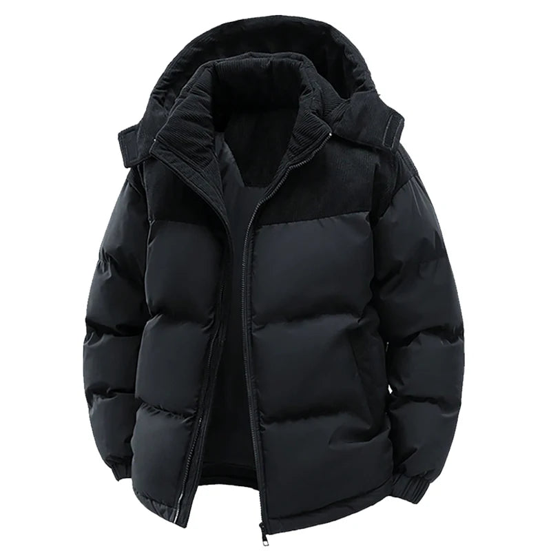 Men’s Winter Puffer Jacket Cotton Padded Warm Hooded Windbreaker Coat Outdoor Casual Thick Parka for Cold Weather Streetwear