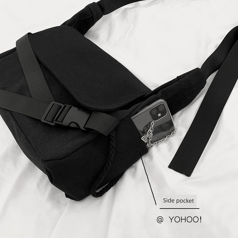 Original Yohoo Japanese Style Pure Black Shoulder Messenger Bag