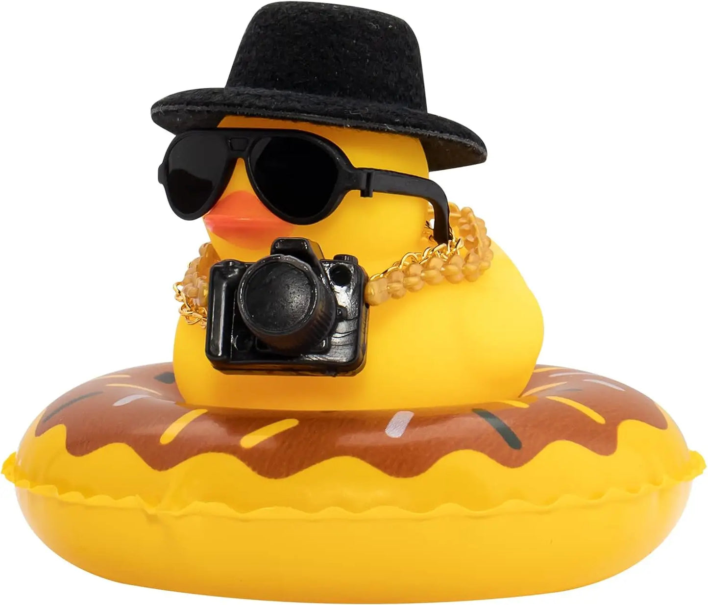 Rubber Duck Dashboard Decorations Camera Duck Car Accessories for Car Ornament with Mini Hat Swim Ring Necklace and Sunglasses