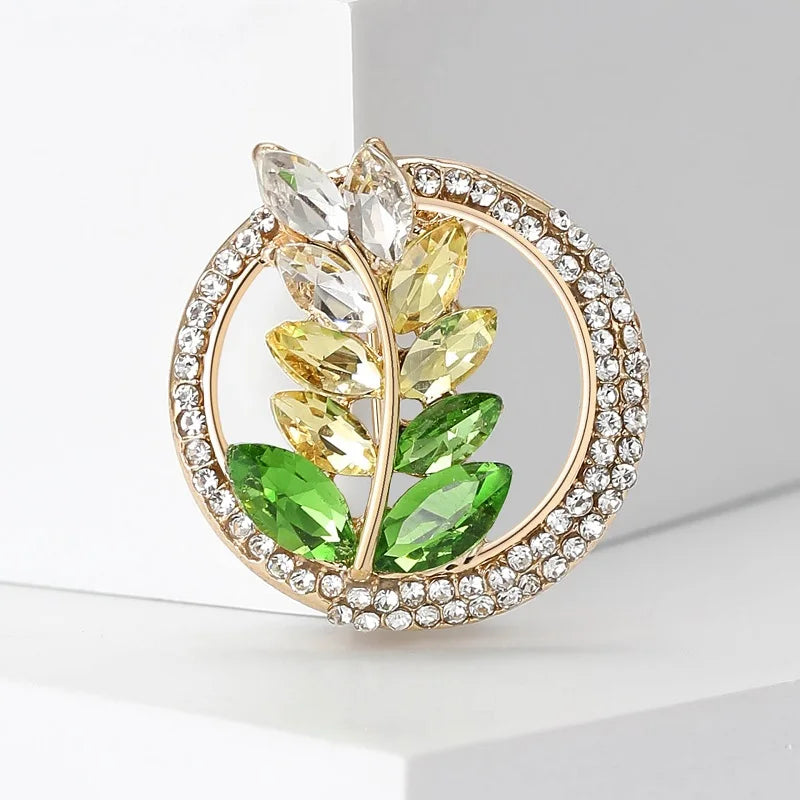 Wuli&baby Lovely Wheat Round Brooches For Women Unisex 2-color Sparkling Crystal Party Office Brooch Pins Gifts