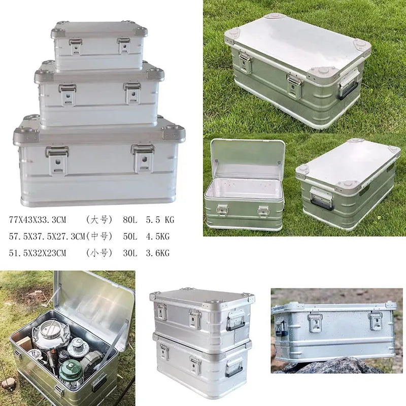 Outdoor Camping Storage Box Aluminium Alloy 80L Large Travel Storage Box Car Trunk Organizer Portable Natural Hiking Accessories