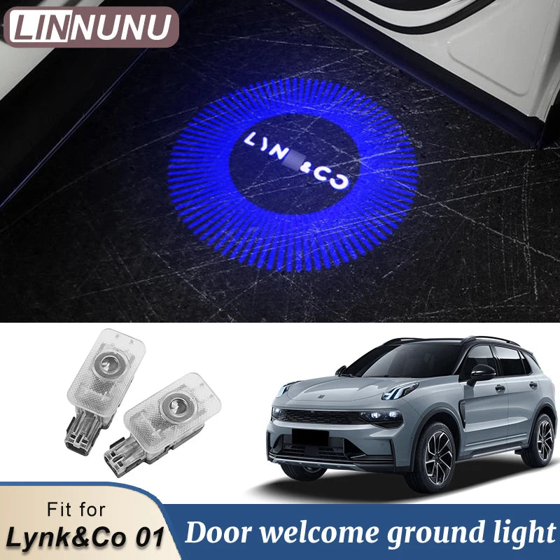 LINNUNU 2pcs Led Car Door Welcome Lights for Lynk&Co 01 02 03 05 09Opening Light Illuminating Ground Warning Projector logo Lamp