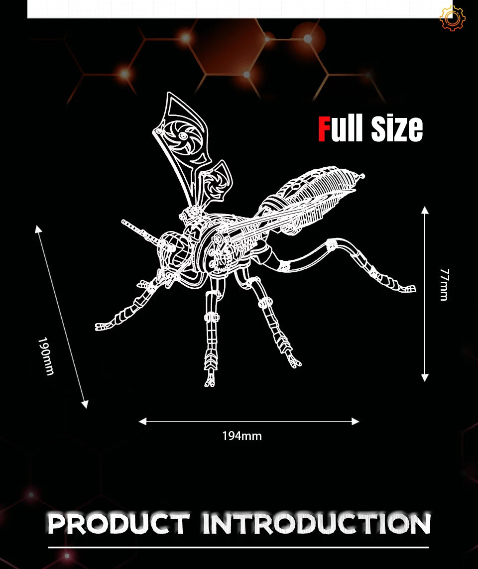 Punk 3D Wasp Stainless Steel Model Adult Assembly Kit Anti-Stress Metal Mechanical Insect Animal Toys Christmas Gift for Kids
