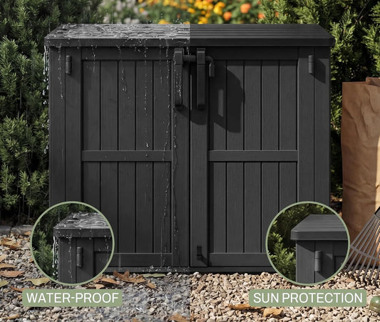 36 Cu Ft Horizontal Resin Outdoor Storage Cabinet, Portable Waterproof Shed Box with Lockable Doors for Backyards and Patios, Ashen