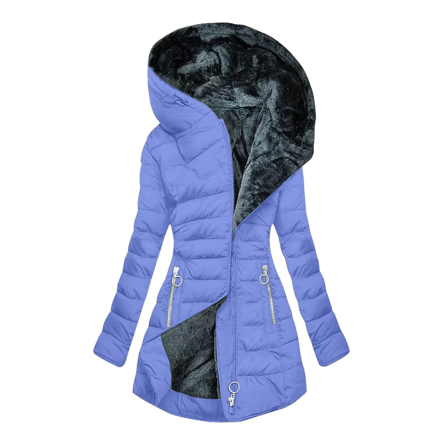 Winter Coat Warm Hair Collar Cotton Jacket Women Zipper Long-sleeved Slim Cotton Coat Jacket Hooded Coats Thick Fleece