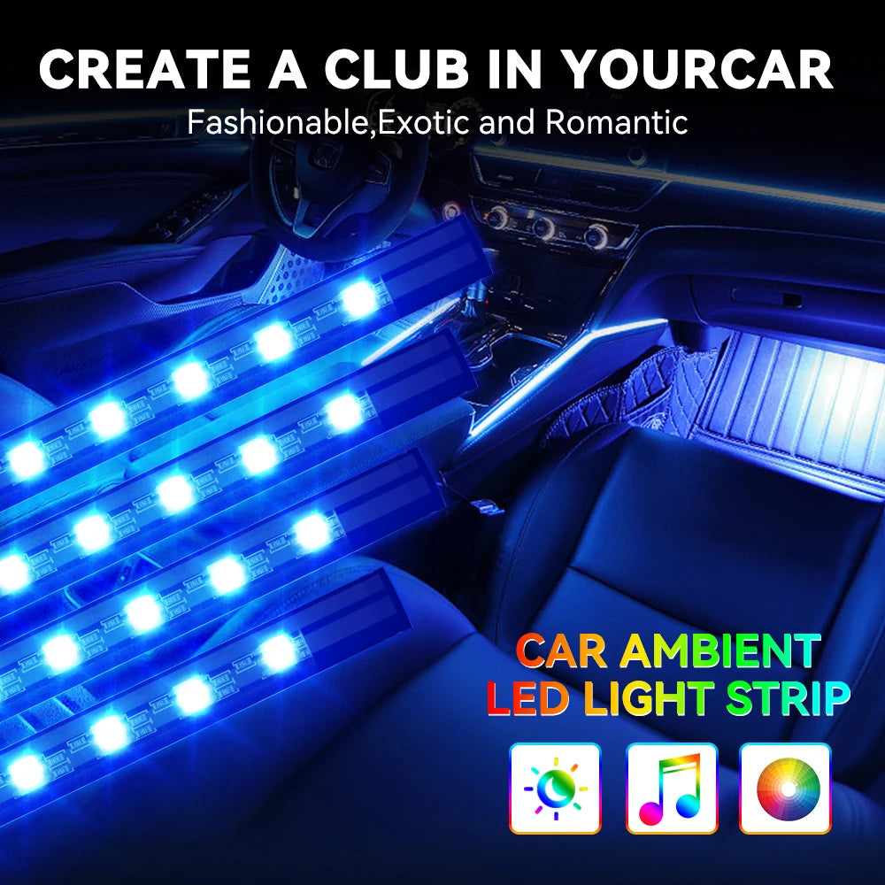 Neon 36 LED Car Interior Ambient Foot Light with USB Wireless Remote Music Control Auto RGB Atmosphere Decorative Lamps