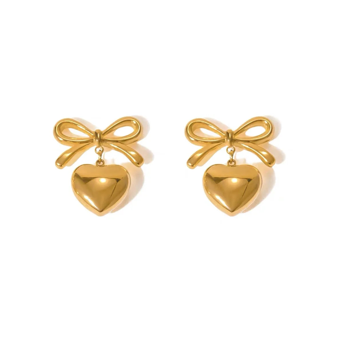 316L Stainless Steel New Fashion Fine Jewelry Minimalism 3 Colors Japanese Style Bowknot Heart Shaped Stud Earring For Women