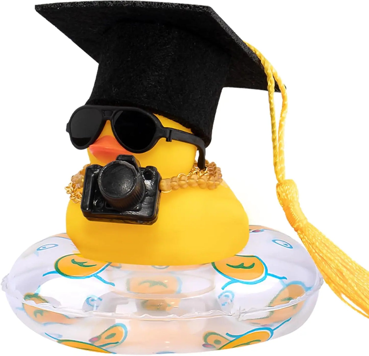 Rubber Duck Dashboard Decorations Camera Duck Car Accessories for Car Ornament with Mini Hat Swim Ring Necklace and Sunglasses