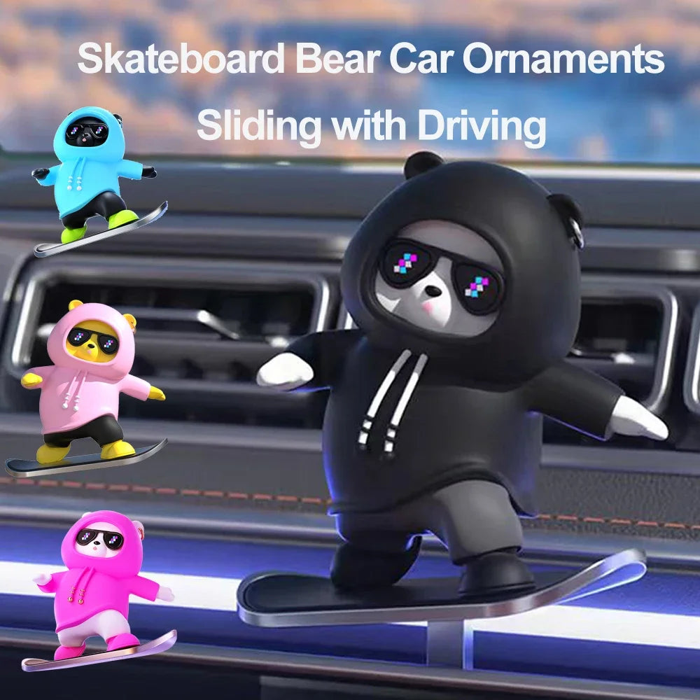 Car Automatic Sliding Skateboard Bear Car Ornaments Mobile Cute Bear Decoration Interior Accessories Moving with Driving 2024NEW