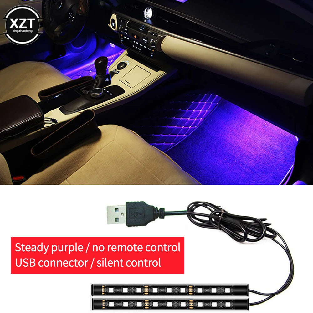 Usb Foot Pad Atmosphere Light Interior Decorative Lamp Auto Atmosphere Lamps Car-Styling 2pcs Car LED Dash Floor Foot Strip Ligh