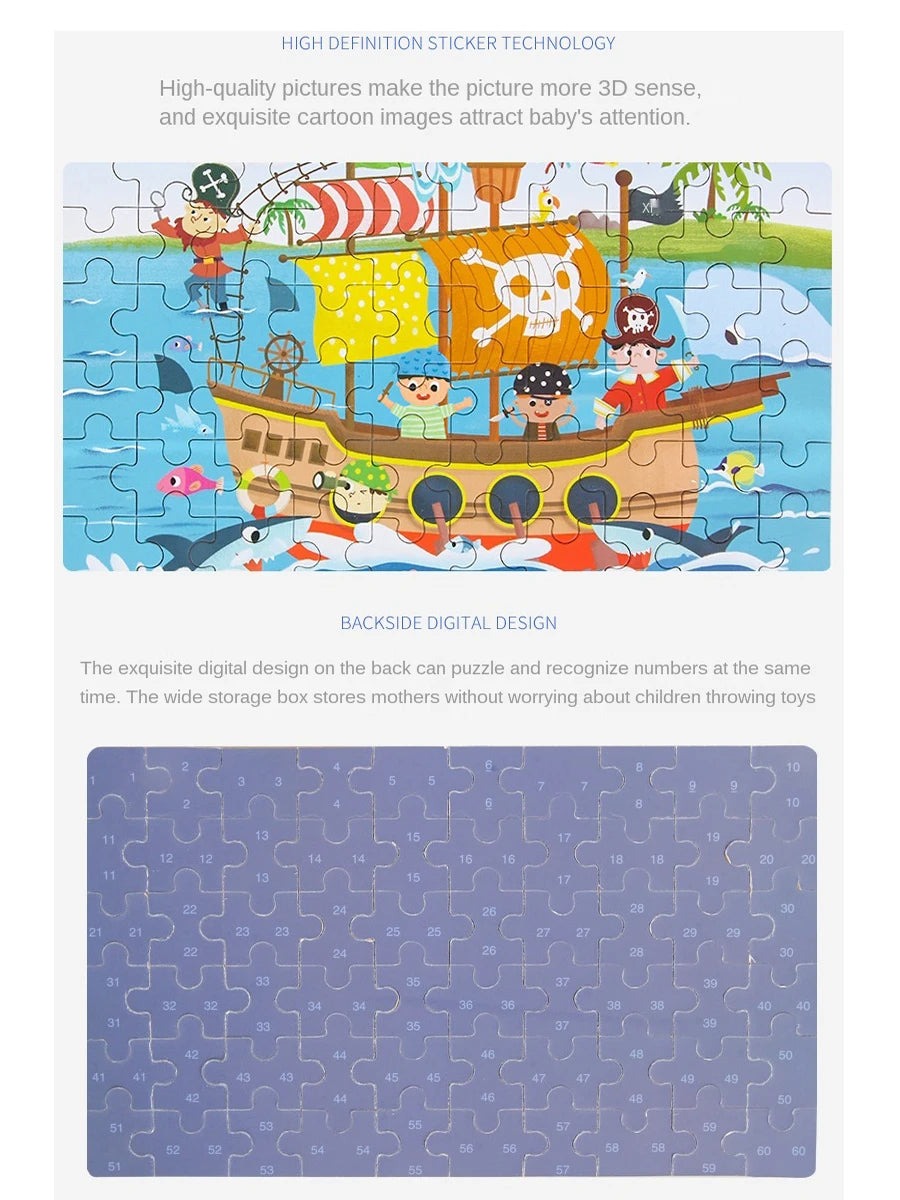60piece Jigsaw Puzzle Montessori Games Cartoon Animal Vehicle Dinosaur Puzzles for Kids Educational Toys Children Christmas Gift