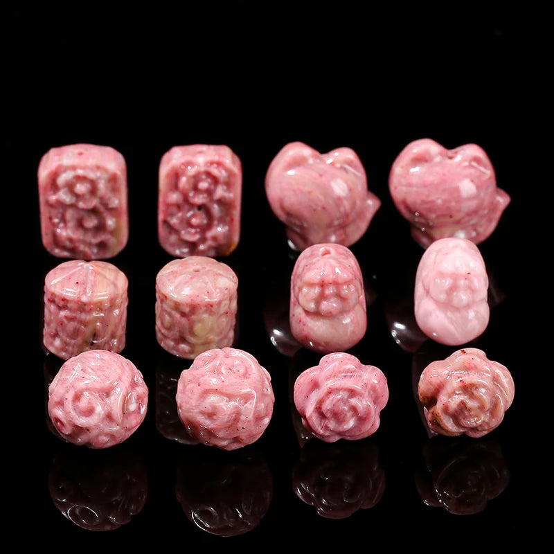 1 Pc Natural Rhodonite Stone Carved Piuxiu Flower Patterned Bead With Hole For Jewelry Making Diy Necklace Bracelet Accessory