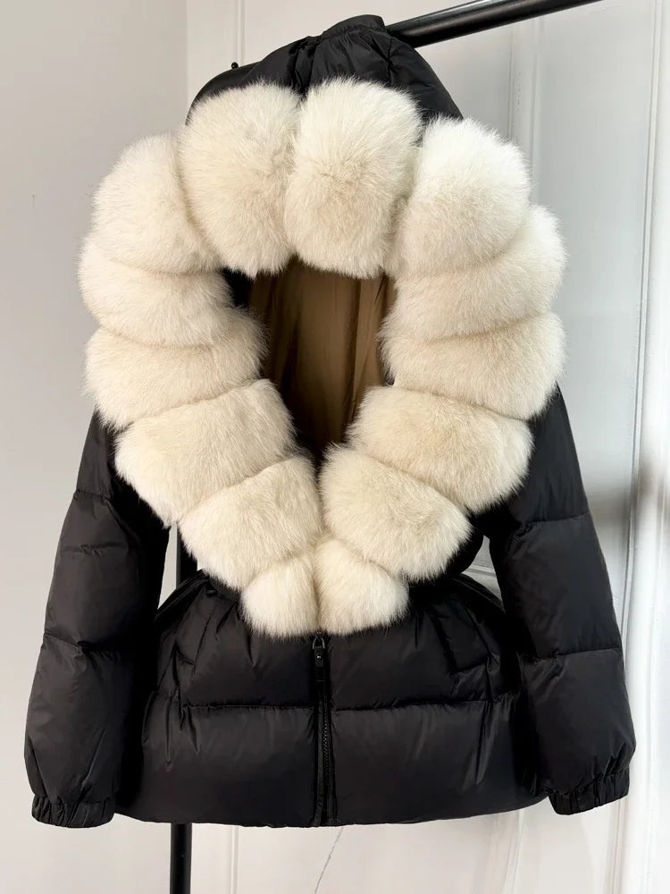 2025 Winter Puffer Jacket Women Real Fox Fur Hooded Thick Warm 90% White Duck Down Coat Female Parkas Waterproof