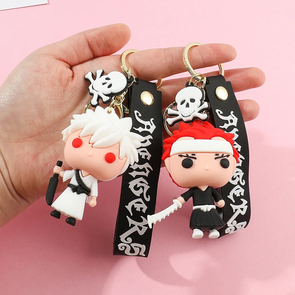 Anime Bleach Keychain Cosplay Kurosaki Ichigo Silicone Pendant Keyring Car Backpack Key Holder Accessories for Fans Quality Gift